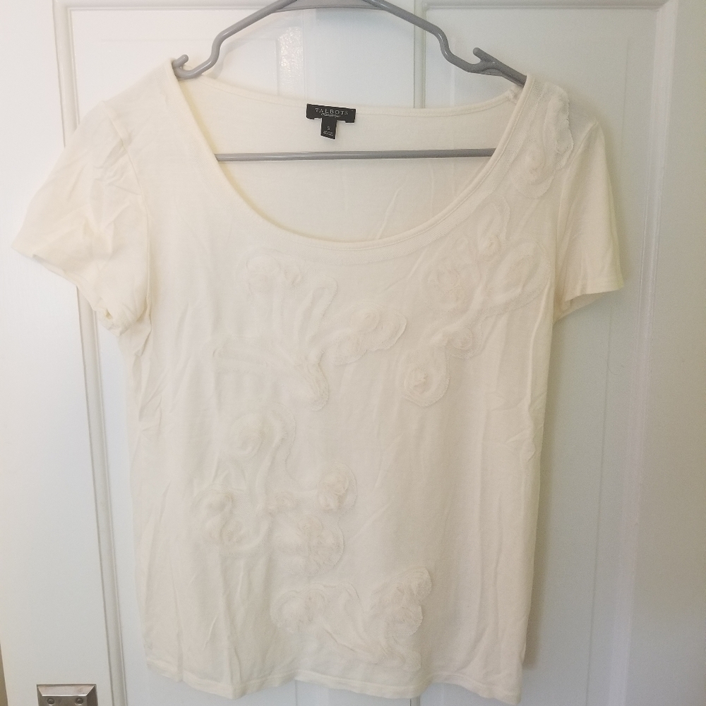 Talbots Off White T-Shirt With Flowers
